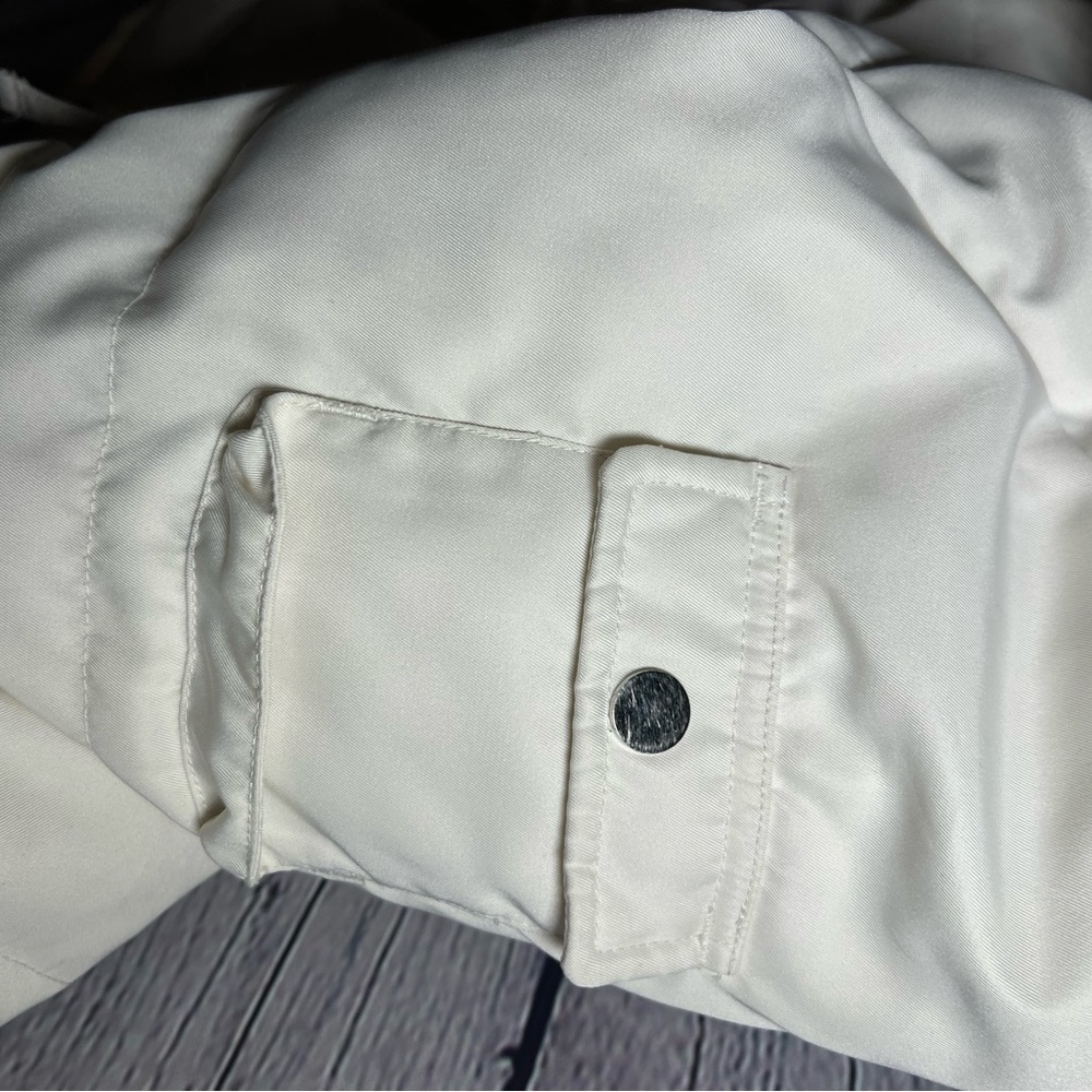Cream white puffer coat with faux fur lined hood. Size Med. Super cute & cozy. - Picture 7 of 14
